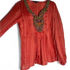 Lafayette 148 New York Vibrant Red Embellished Blouse